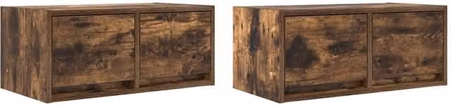 Berkfield Home Set of 2 Smoked Oak TV Cabinets in Brown, W/D/H: 60 x 31 x 25.5 cm – 1