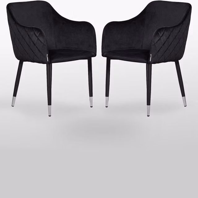 Life Interiors Set of 2 Verona Velvet Dining Chairs with Quilted Back and Black Legs