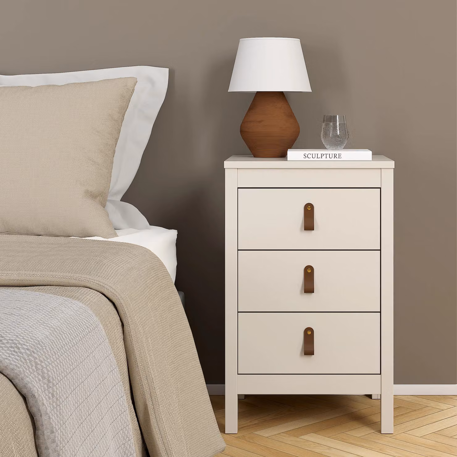 Furniture To Go Barcelona 3-Drawer Bedside Table in Beige Cashmere – 2