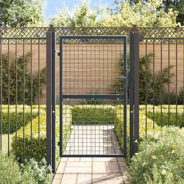 Berkfield Home Galvanised Steel Mesh Garden Gate in Grey, W: 100 cm, H: 200 cm