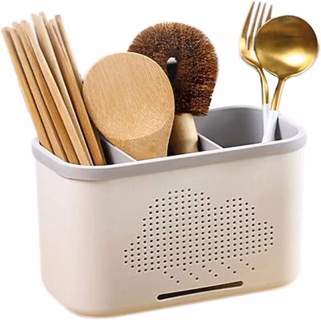 KORVIXA 3 Compartment Kitchen Utensils Caddy and Cutlery Holder in White