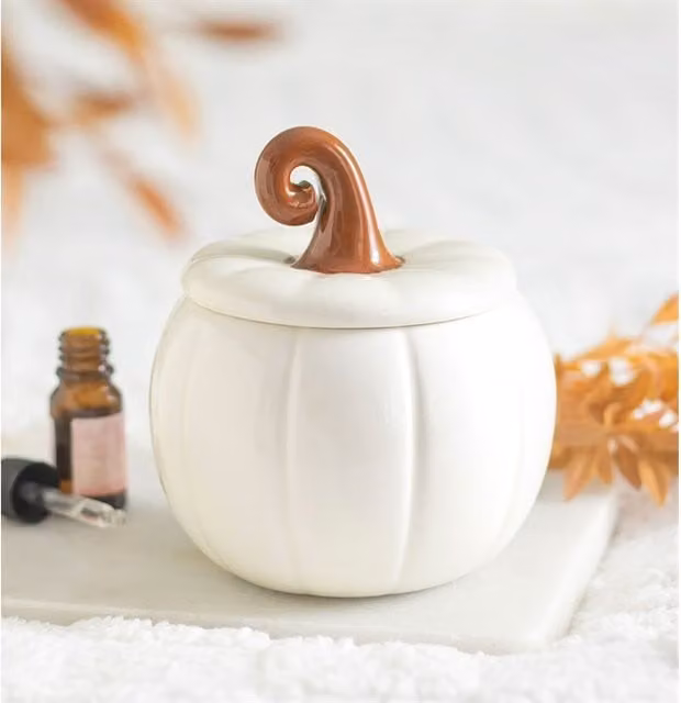 Gloriously Good White Ceramic Curly Pumpkin Oil Burner and Wax Warmer