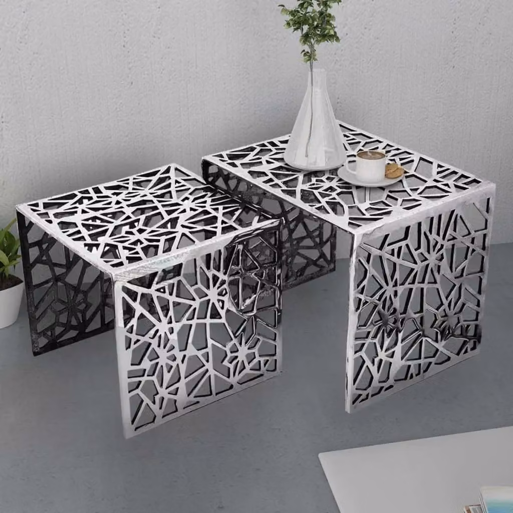 Berkfield Home Two Piece Square Aluminium Side Tables in Silver – 2