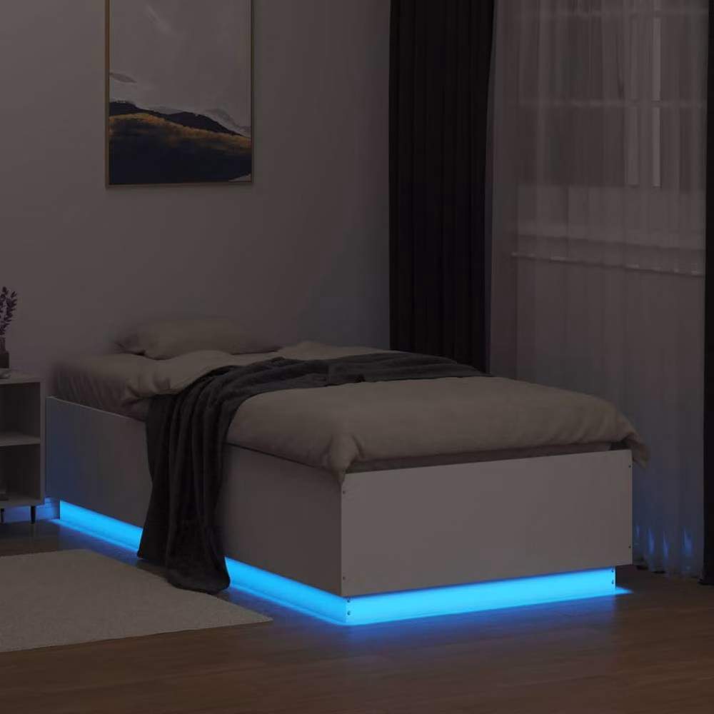 Berkfield Home Durable Single Bed Frame with Under-Bed LED Lighting, White, W/D/H: 90 x 190 cm – 3