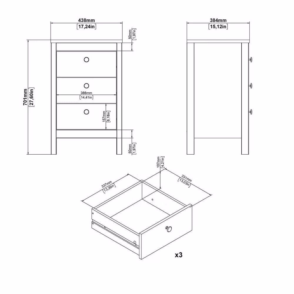 Furniture To Go Madrid 3-Drawer Bedside Table in Matt Black – 4