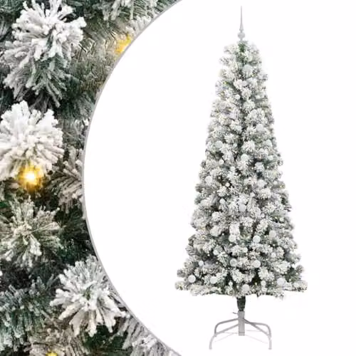 vidaXL Artificial Hinged Christmas Tree in Green and White, Height: 240 cm