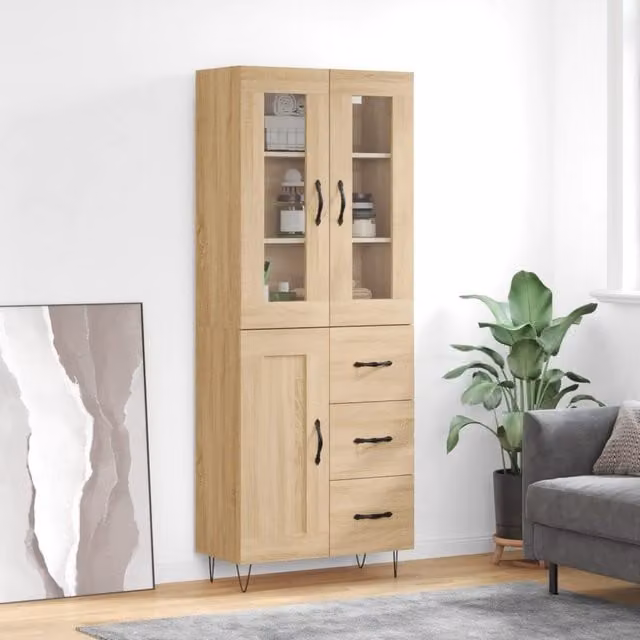 Berkfield Home Sonoma Oak Highboard in Brown, W/D/H: 69.5 x 34 x 180 cm