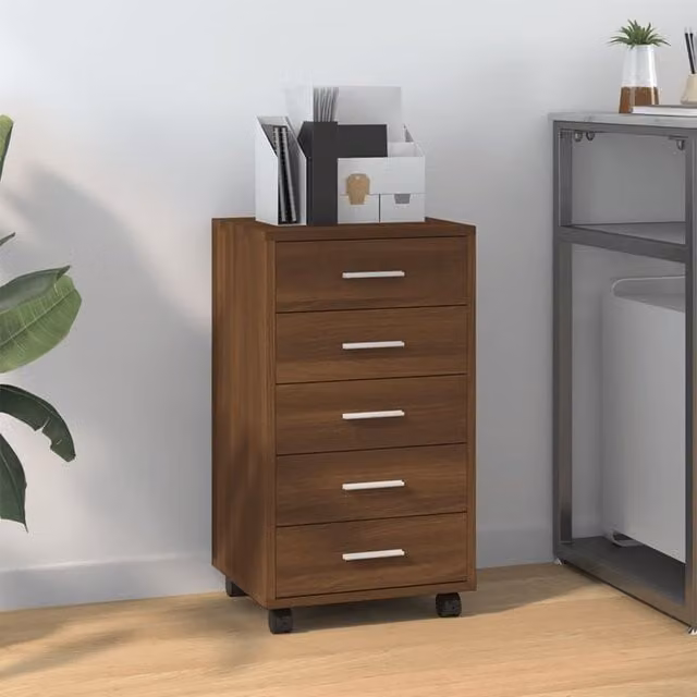 Berkfield Home Brown Oak Drawer Cabinet with Castors in Engineered Wood