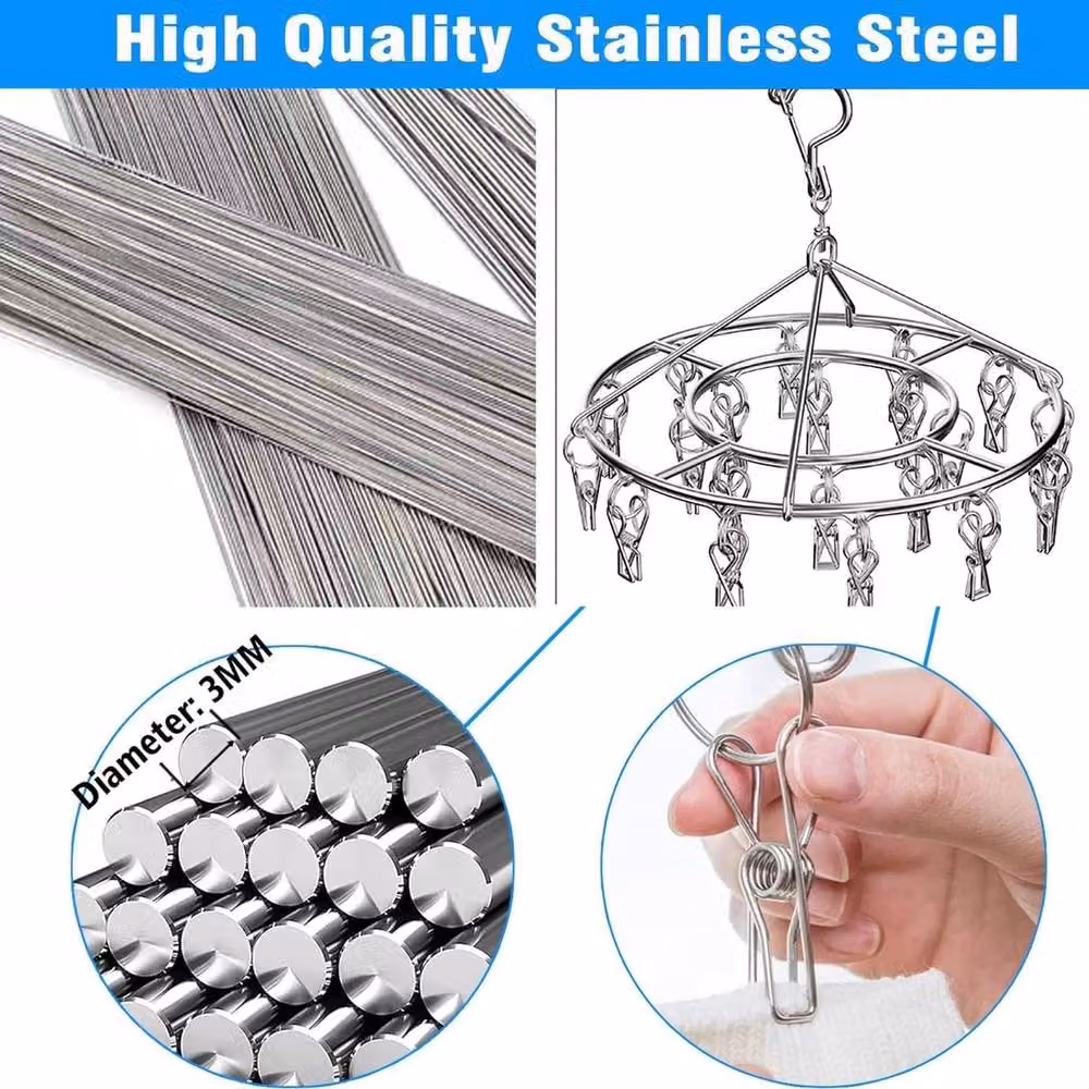 Nordara 20 Clip Stainless Steel Underwear and Sock Hanger in Silver – 2