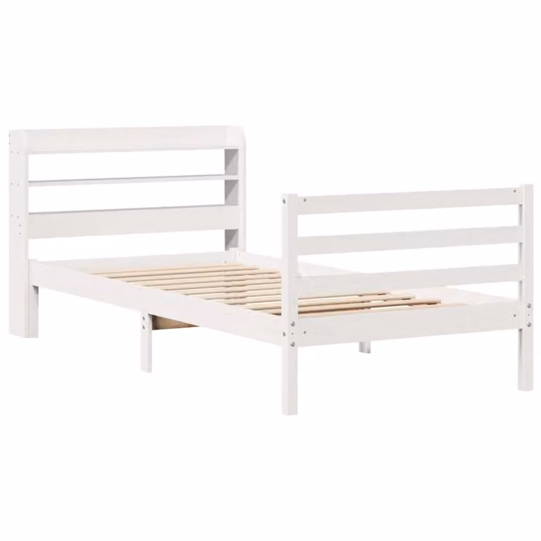 Berkfield Home White Pine Wood Bed Frame with Headboard and Side Compartments, W/D/H: 90 x 200 cm