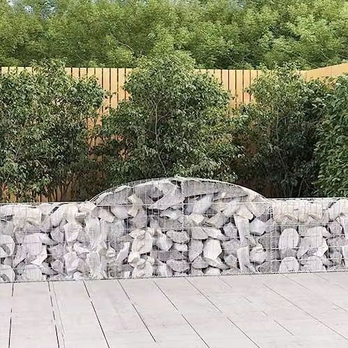 vidaXL Arched Gabion Baskets, 3 Piece Set, Silver Galvanised Steel, W: 300 cm, D: 30 cm, H: 60-80 cm – 2