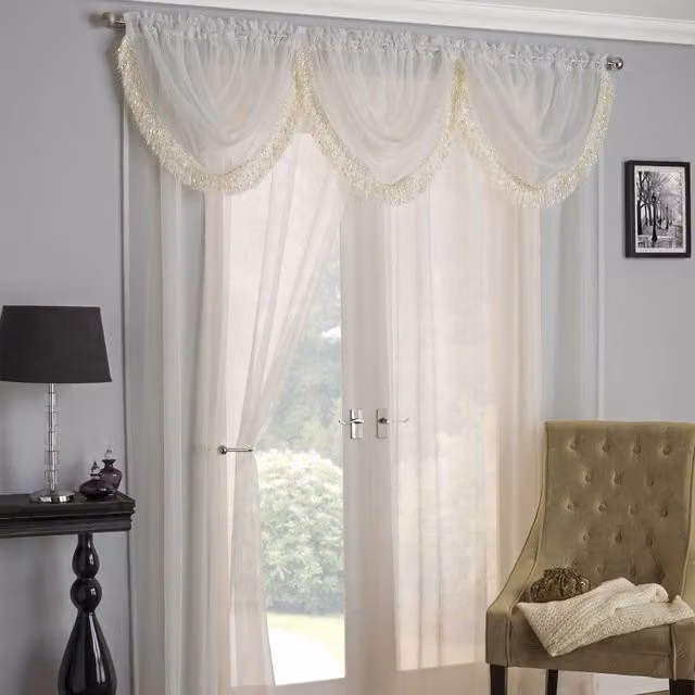 Terrys Savannah Crystal Transparent Voile Rod Pocket Single Curtain, Beige
