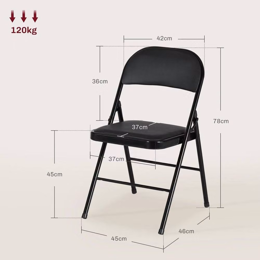 NESTLUNE 2 Pack Padded Folding Chairs with Black Synthetic Leather Cushioned Seats and Metal Frame – 2
