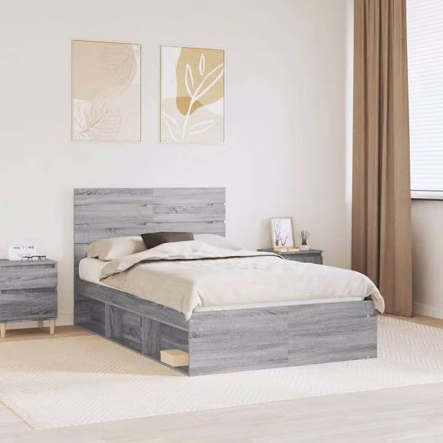Berkfield Home Sonoma Bed Frame in Grey Solid Pine Wood, W: 120 cm, L: 190 cm – 1