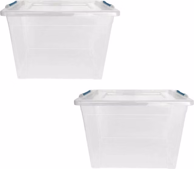 Marco Paul 75L Plastic Storage Box with Click Lid, White, Transparent and Blue