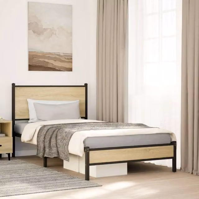Berkfield Home Metal Bed Frame in Sonoma Oak Brown, W: 100 cm, L: 190 cm