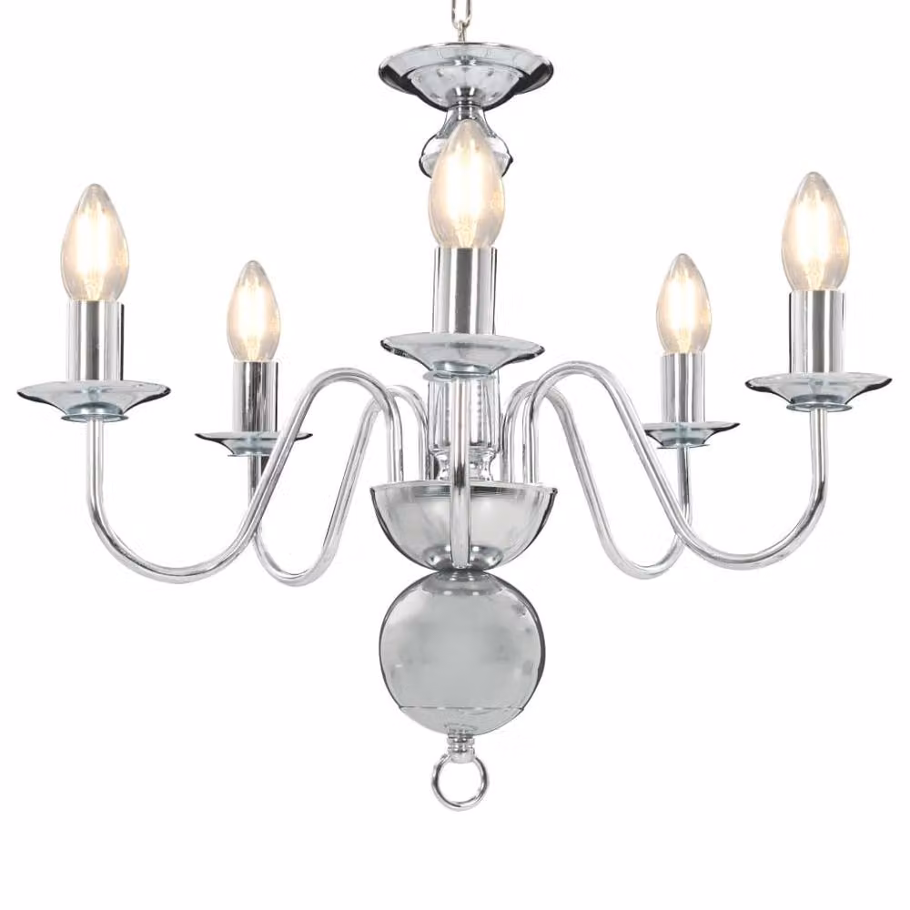 Berkfield Home Elegant Silver Chandelier with Glass Details and 5 x E14 Bulbs – 2