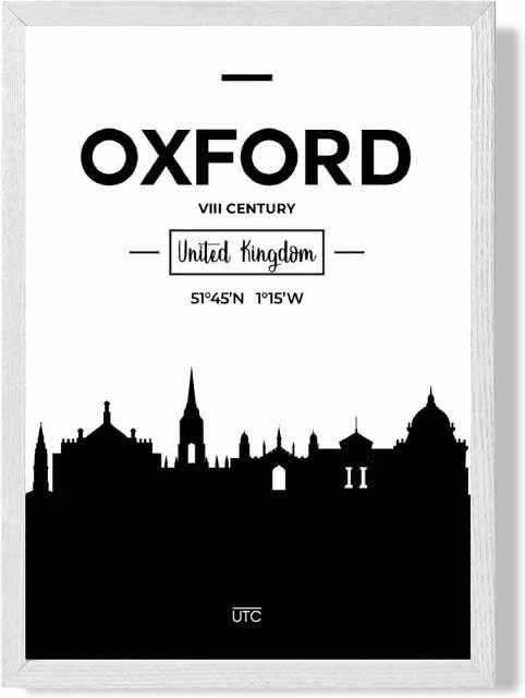 ARTZE Oxford Black and White City Skyline Framed Paper Poster Print with White Frame, A3 – 1