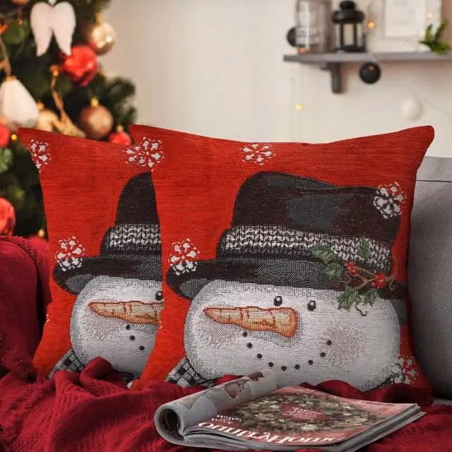 Velosso Winter Snowman Christmas Filled Cushion, Multicolour, W/D/H: 43 x 43 x 43 cm