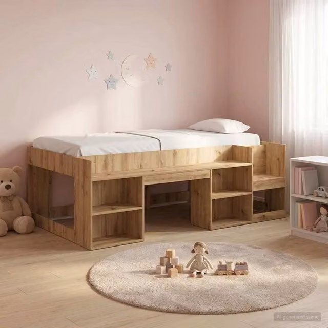 Berkfield Home Kids Bed Frame with Storage in Artisan Oak Brown, W/D/H: 90 x 190 cm – 1