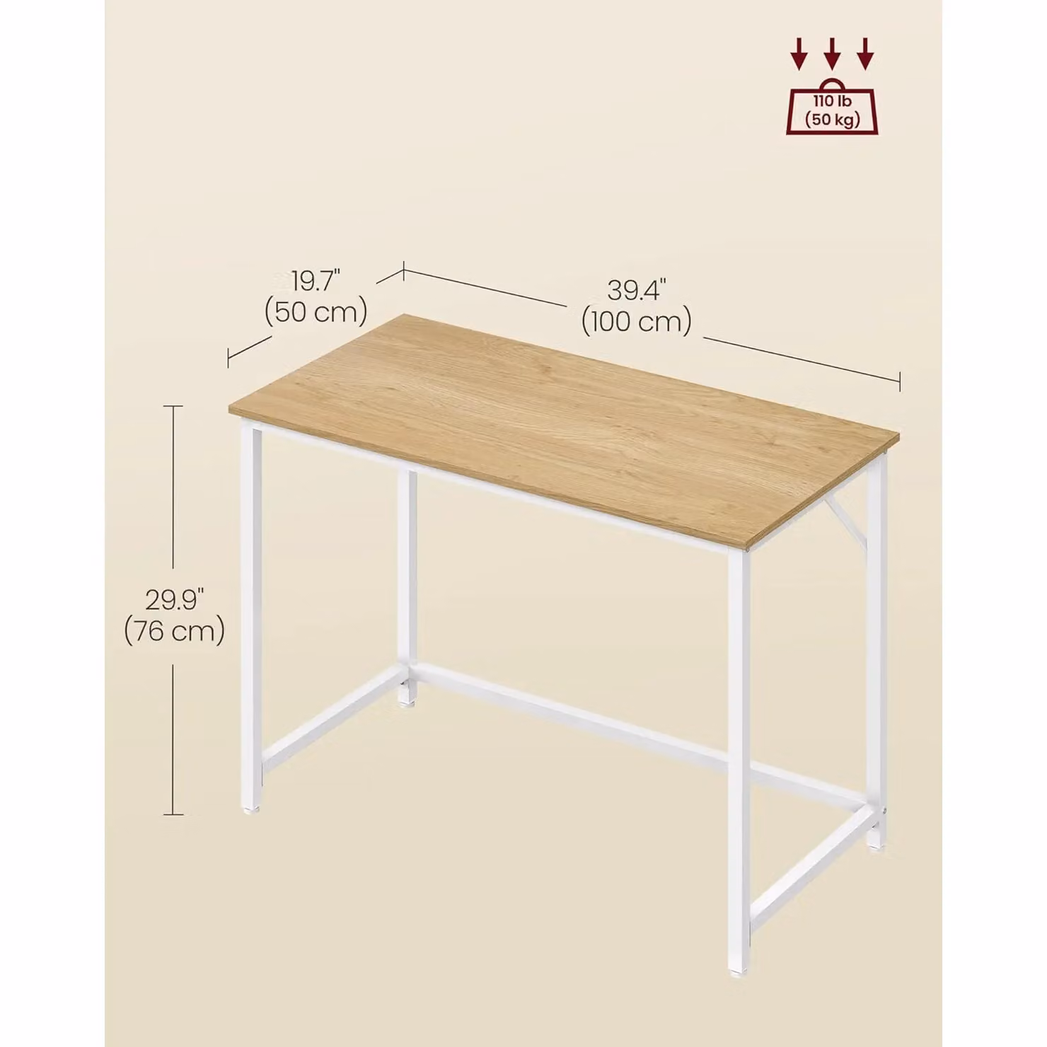 VASAGLE Industrial Computer Desk for Home Office, Bedroom or Living Room in Sand and White – 2
