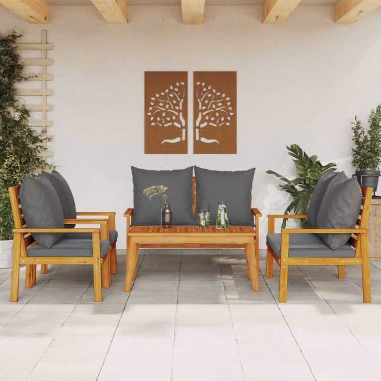 Berkfield Home Beautiful 5 Piece Acacia Wood Garden Lounge Set in Brown with Grey Cushions