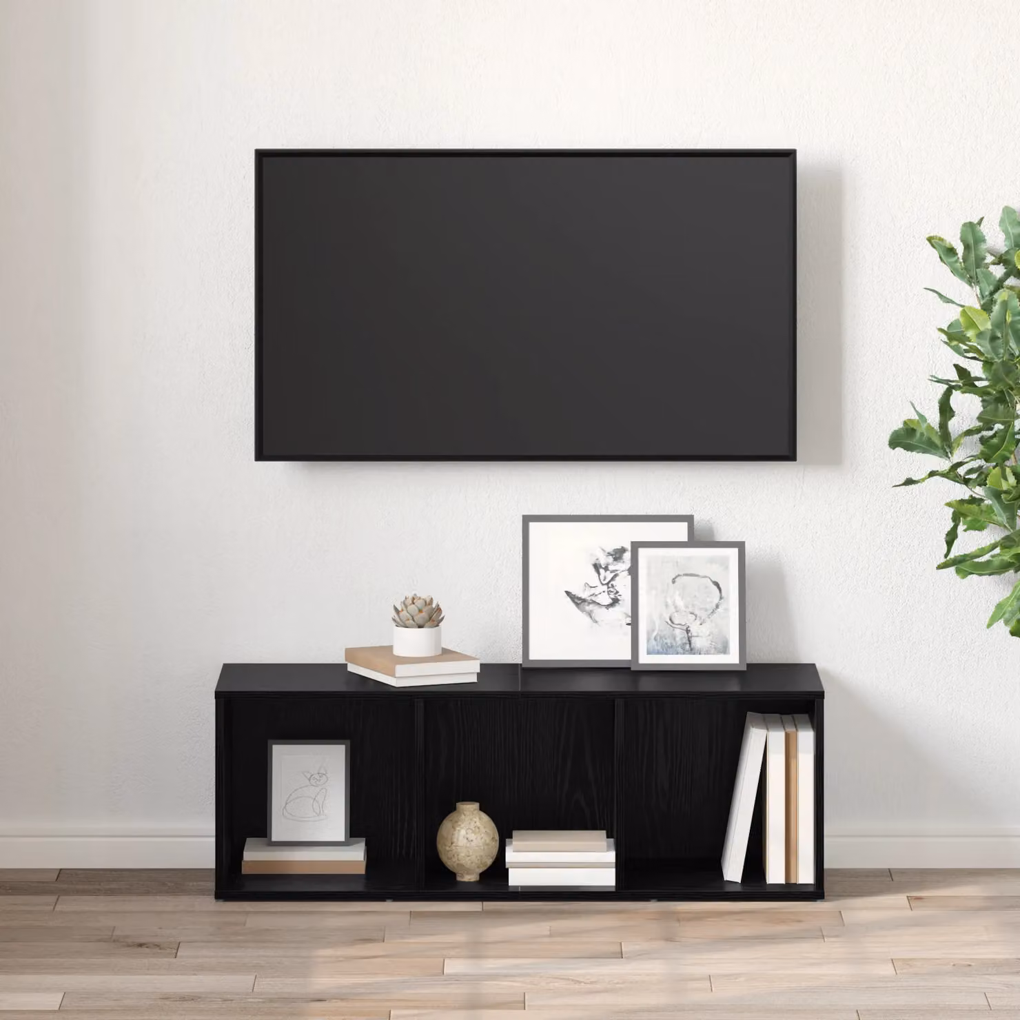 Berkfield Home TV Cabinet with Storage in Black Oak Engineered Wood – 2