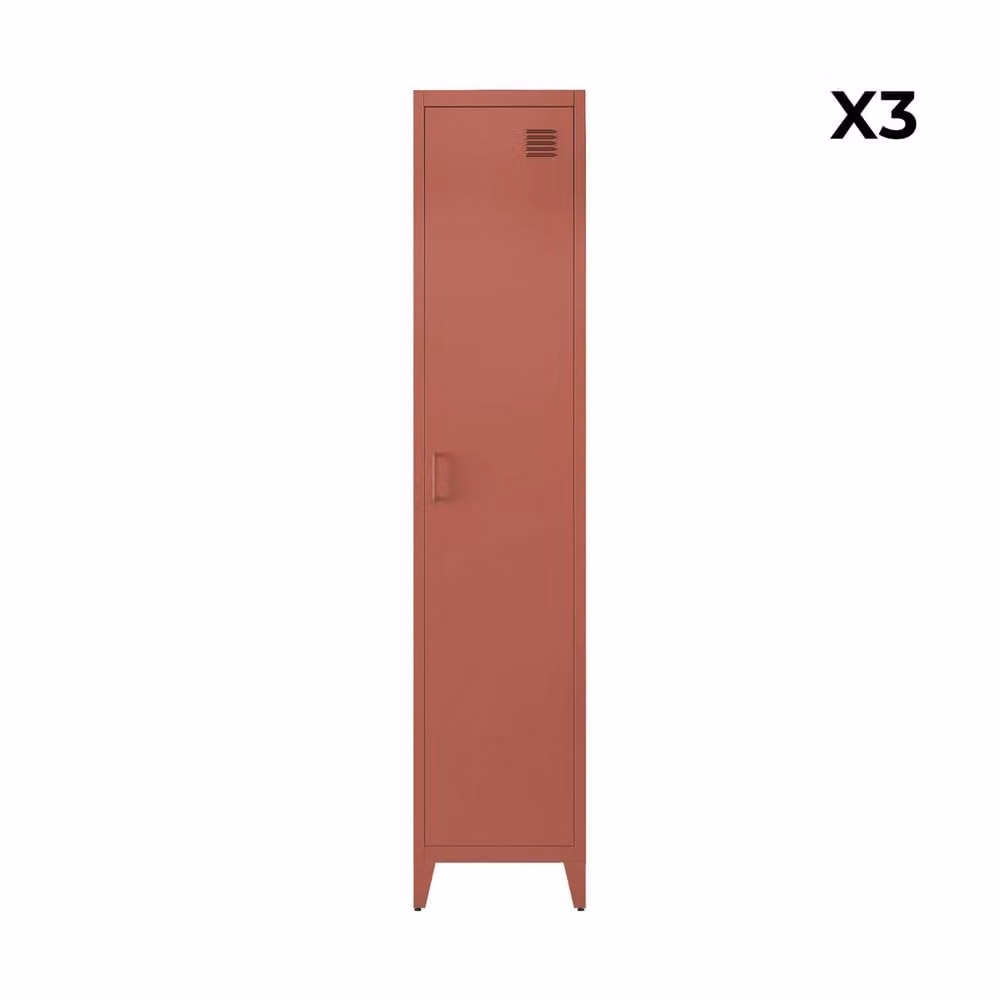 sweeek Set of 3 Metal Lockers in Orange with 4 Storage Compartments and Hinged Doors – 3