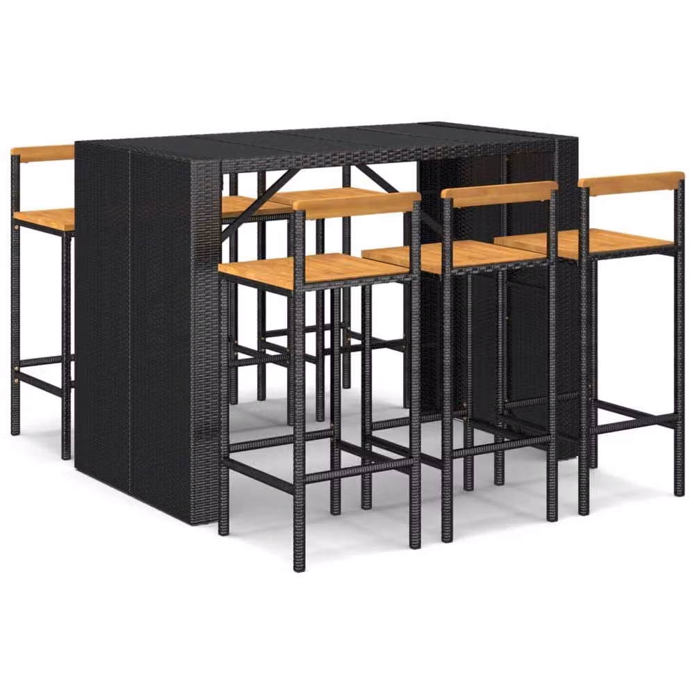 Berkfield Home Beautiful 7 Piece Black Poly Rattan and Solid Acacia Wood Garden Bar Set – 3