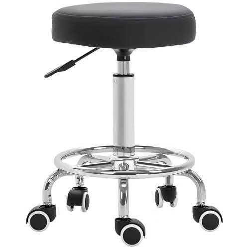 Vinsetto Round PU Leather Adjustable Height Salon Stool with Castors, Black