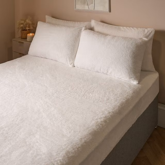 OHS White Teddy Fleece Thermal Fitted Sheet, Super King Size, 200 x 200 cm – 5