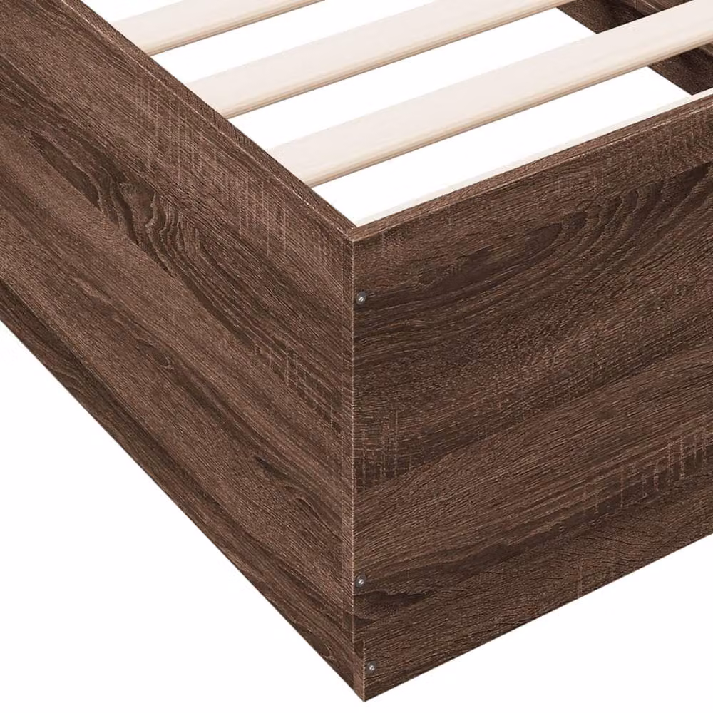Berkfield Home Modern Small Single Bed Frame with LED Under-Bed Lighting and USB Charging Port in Brown Oak – 5