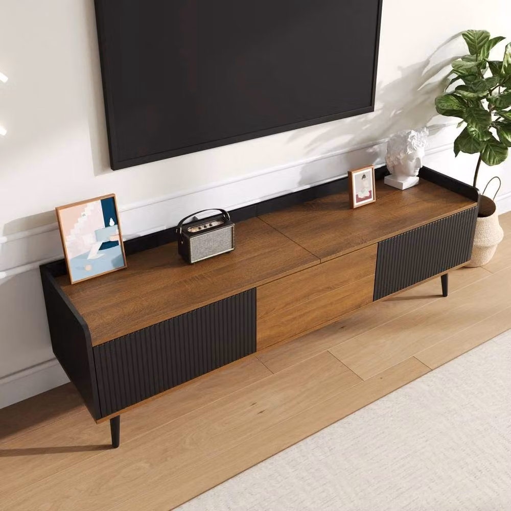 KORVIXA Modern Multicolour Striped TV Unit with Storage, W/D/H: 100 x 100 x 100 cm – 4