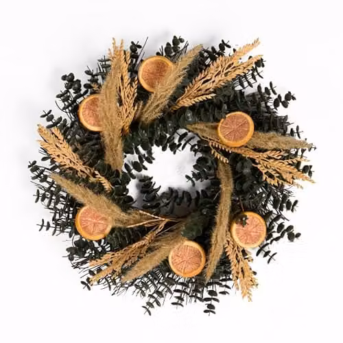 OHS Artificial Dried Orange Wreath in Orange and Green, Diameter: 40 cm