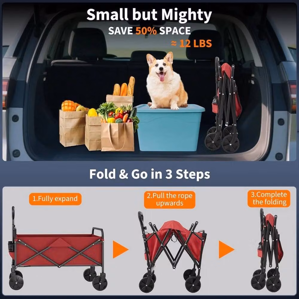 VOGREX Foldable Collapsible Utility Wagon in Red – 5