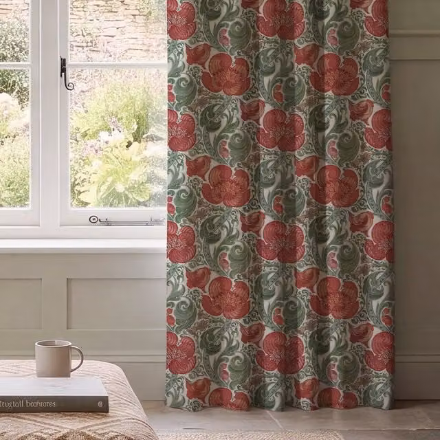 HOUSE Llewelyn-Bowen Down The Dilly Printed Crimson Velvet Made To Measure Thermal Insulating Curtains