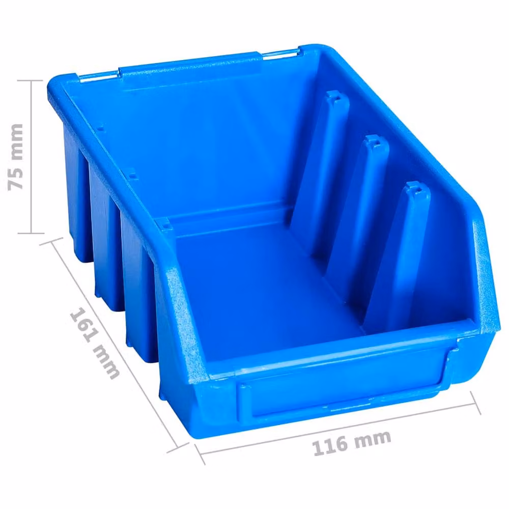 Berkfield Home 96 Piece Stackable Plastic Storage Bin Kit with Wall Panels and Label Holders, Blue – 3