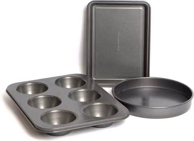 Masterclass 3-Piece Grey Baking Pan Set including Muffin Pan, 23cm Loose Base Pan and Brownie Pan