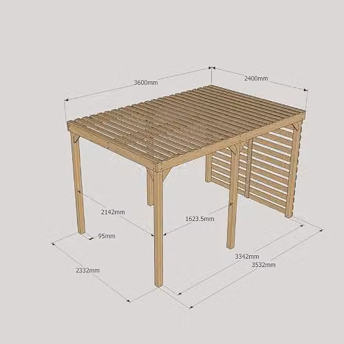 Buttercup Farm Wood Shade Pergola in Green and Brown, W: 360 cm, D: 240 cm, H: 270 cm – 5