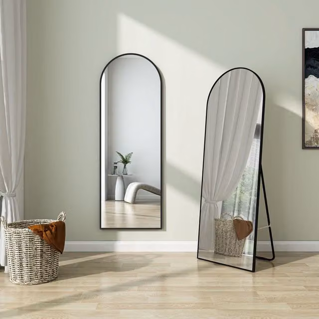 AicaBathroom Modern Rectangular Full Length Freestanding Mirror with Black Metal Frame, Height: 150 cm