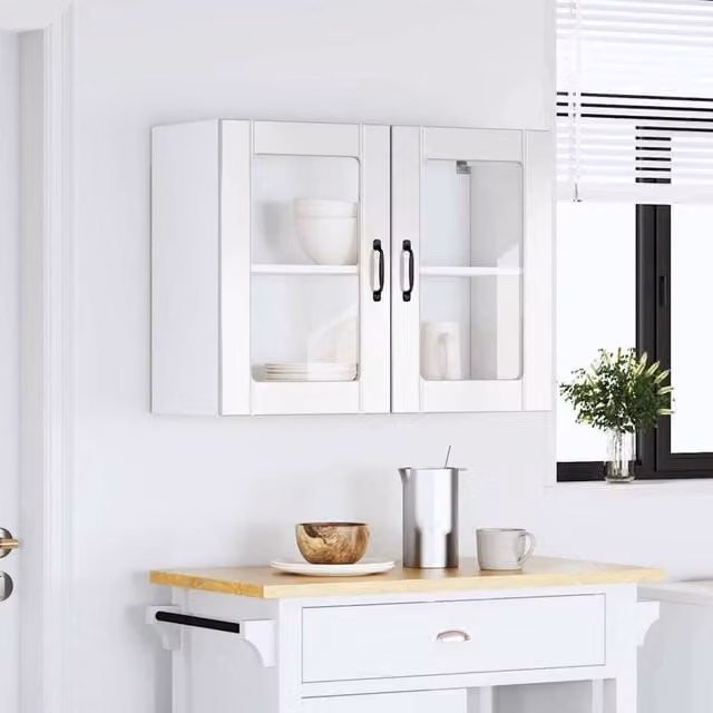 Berkfield Home Kalmar Kitchen Wall Cabinet with Glass Doors in Grey and White Sonoma Wood