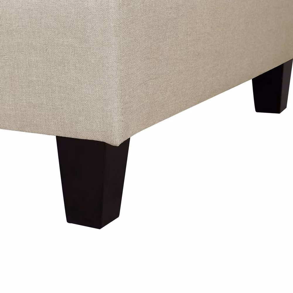 Wyld and Coco Beige Square Cube Ottoman Footstool with Polyester Upholstery and Oak Wood Frame – 3