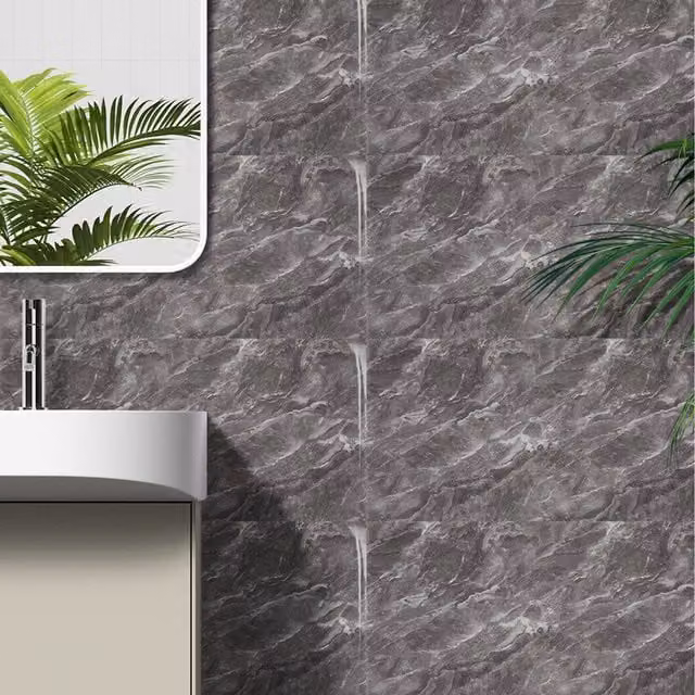 Komore 10-Piece Abstract Modern Marble Wall Stickers, Grey, Waterproof and Fire-Resistant Adhesive Plastic Decals