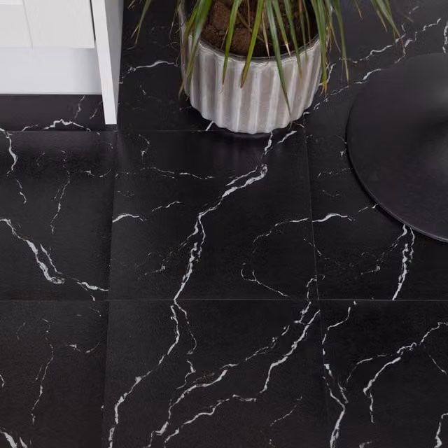 d-c-fix Black Marble Self-adhesive Vinyl Floor Tiles, Stone Look, Black
