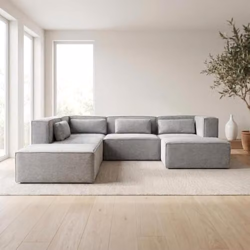 Abakus Direct Doris U-shape Modular Sofa in Grey with Fabric Upholstery and Solid Wood Frame