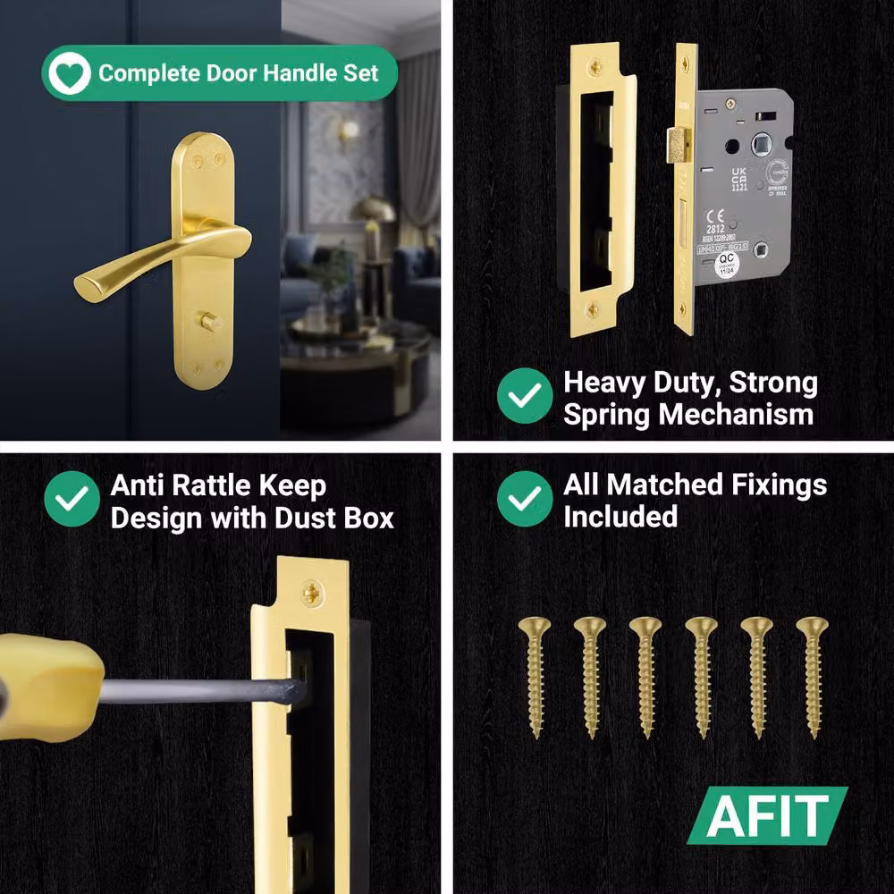 AFIT Polished Brass Twist Bathroom Handle WC Privacy Set in Gold, 1 Pair – 2