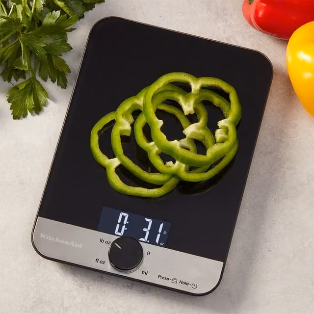 KitchenAid Digital Glass Top Kitchen Scale in Black, 5000 g / 5000 ml