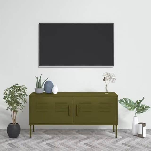 Berkfield Home Industrial Metal TV Cabinet in Olive Green, W/D/H: 105 x 35 x 50 cm