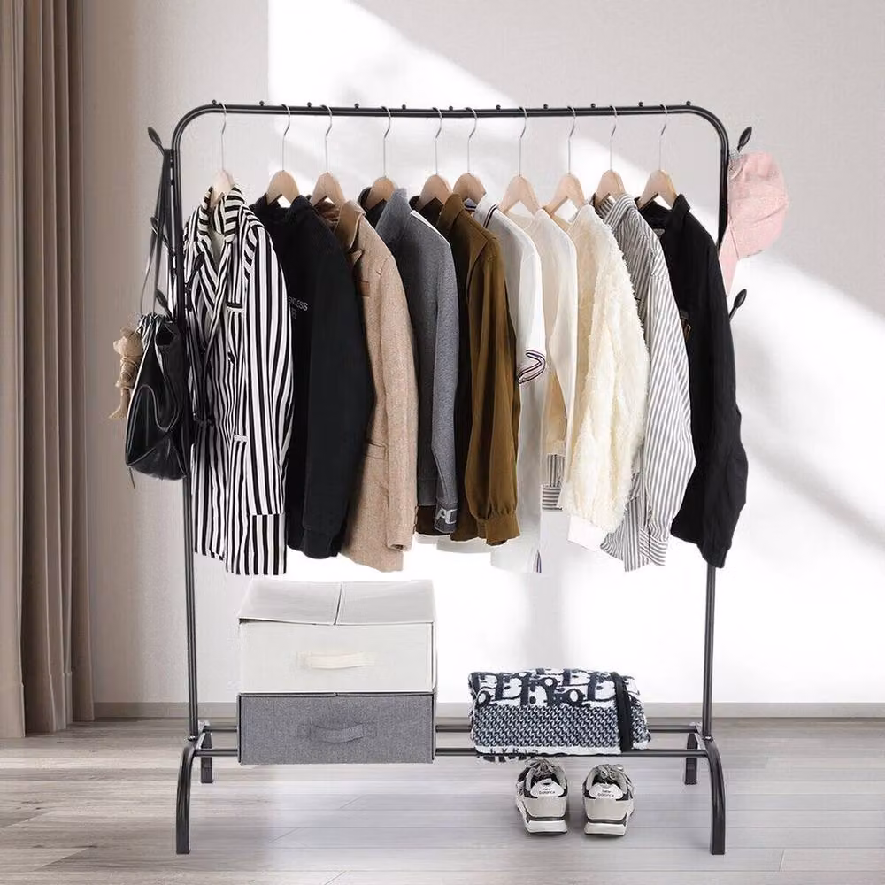 FLAVORA Super Heavy Duty Metal Clothes Rail in Matt Black, W: 50 cm, H: 147 cm, D: 14 cm – 2