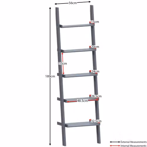 Vida Designs York 5 Tier Ladder Bookcase, Grey, H 189 x W 56 x D 32.5 cm – 2